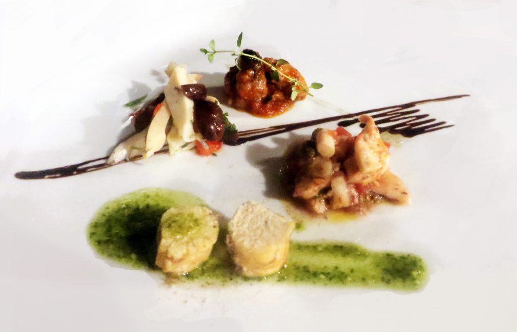 hobotnica sa sezamom, marinirana sipa sa maslinama, lubinova ikra i marinirani gof Foto: Josip Novosel, Flash.hr